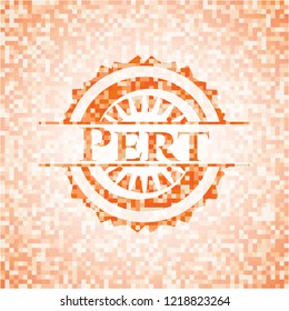 Pert orange mosaic emblem with background