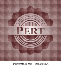 Pert red seamless badge with geometric pattern background.