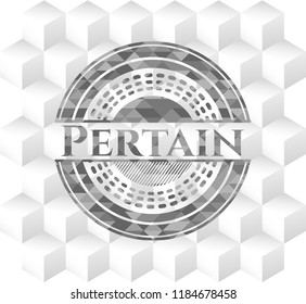 Pertain grey badge with geometric cube white background