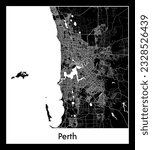 Perth Australia City map black white vector illustration