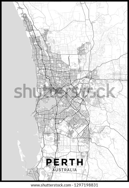 Perth Australien Stadtplan Schwarz Weiss Poster Mit Karte Stock Vektorgrafik Lizenzfrei