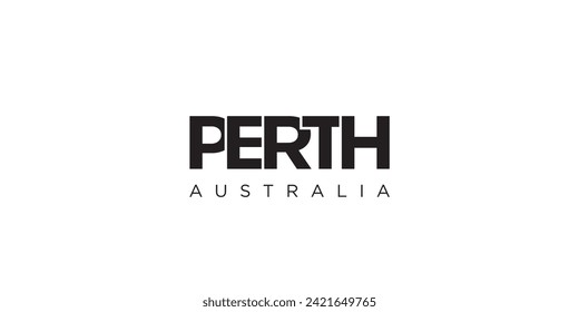 Perth in the Australia emblem for print and web. Design features geometric style, vector illustration with bold typography in modern font. Graphic slogan lettering isolated on white background.