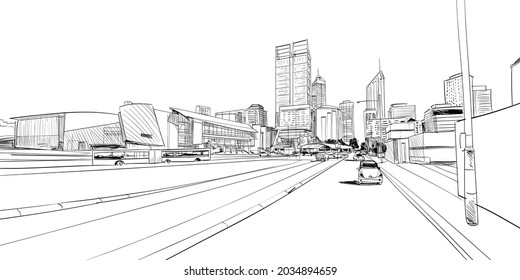 Perth. Australia. Hand drawn vector illustration.