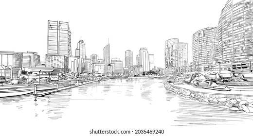 Perth. Australia. Hand drawn vector illustration.