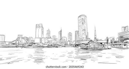 Perth. Australia. Hand drawn vector illustration.