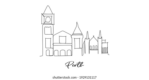 Perth of Australia landmark skyline - continuous one line drawing