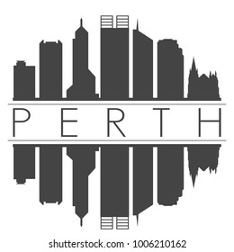 Perth Australia Oceania Skyline Vector Art Mirror Silhouette Emblematic Buildings