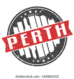 Perth Australia Round Travel Stamp. Icon Skyline City Design. Seal Tourism Ribbon Vector Badge Clip Art.
