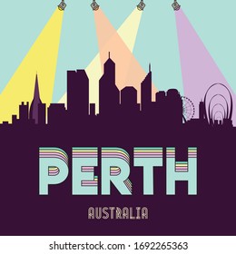 Perth Australia skyline silhouette flat design vector illustration