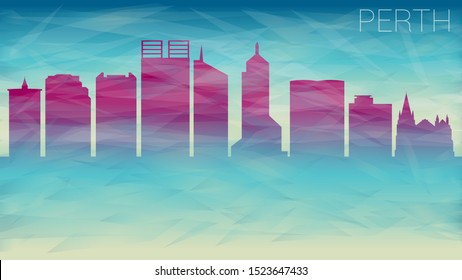 Perth Australia Skyline Vector City Silhouette. Broken Glass Abstract Geometric Dynamic Textured. Banner Background. Colorful Shape Composition.