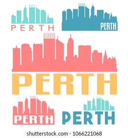 Perth Austrlia Flat Icon Skyline Vector Silhouette Design Set