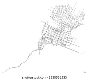 Mapa de la ciudad de Perth con carreteras y calles, Australia. Ilustración de contorno de Vector.