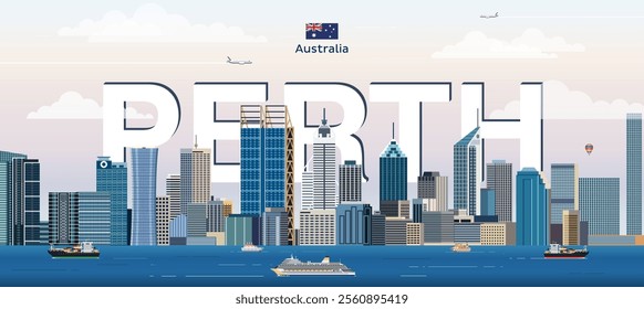 Perth city skyline colorful vector illustration. Travel poster