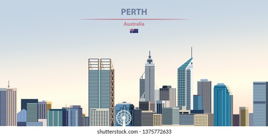 Perth city skyline on colorful gradient beautiful day time background. Vector illustration