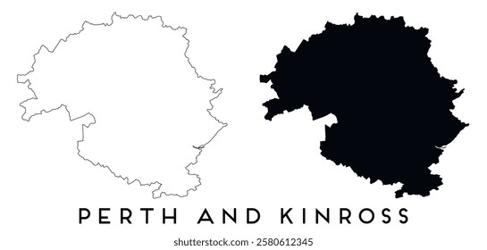 Perth and Kinross map outline and black silhouette vector