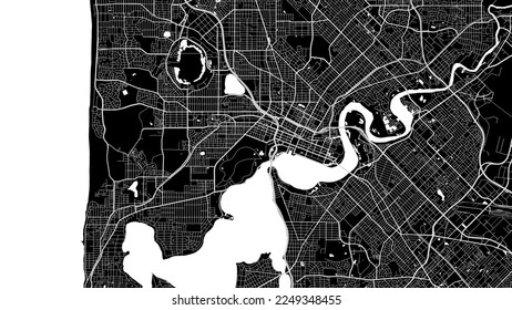 Perth map. Detailed black vector map of Perth city administrative area. Cityscape poster metropolitan aria view. Dark land with white streets, roads and avenues. White background.