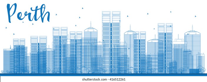 Perth skyline with blue buildings. Vector illustration. Business and tourism concept with skyscrapers. Image for presentation, banner, placard or web site