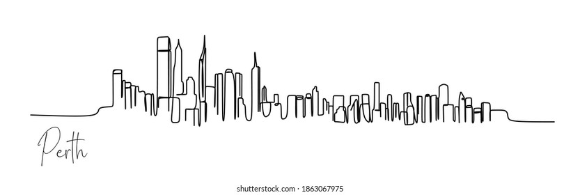 Perth skyline. Continuous one line drawing