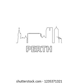 Perth skyline and landmarks silhouette black vector icon. Perth panorama. Australia