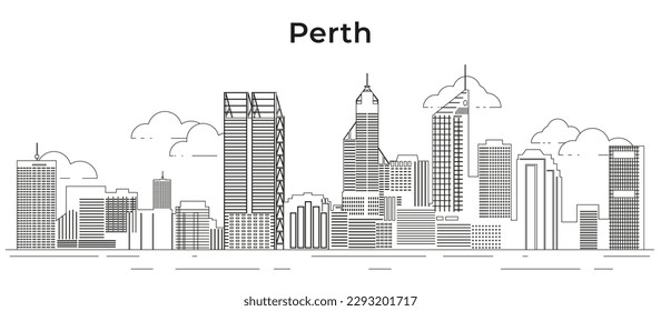 Perth skyline line art vector illustration