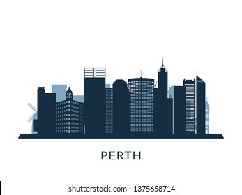 Perth skyline, monochrome silhouette. Vector illustration.