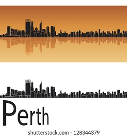 Perth skyline in orange background in editable vector file