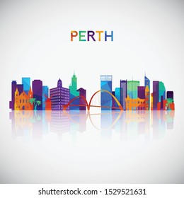 Perth skyline silhouette in colorful geometric style. Symbol for your design. Vector illustration.