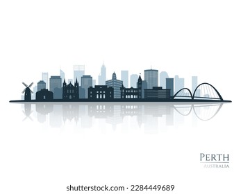 Perth skyline silhouette with reflection. Landscape Perth, Australia. Vector illustration.