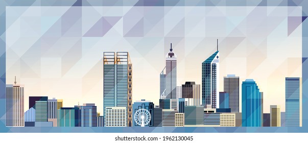 Perth skyline vector colorful poster on beautiful triangular texture background