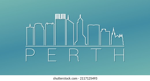 Perth WA, Australia Skyline Linear Design. Flat City Illustration Minimal Clip Art. Background Gradient Travel Vector Icon.