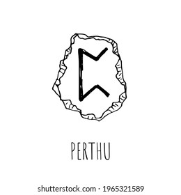 Perthu rune written on a stone. Vector illustration. Isolated on white. Hand-drawn style.