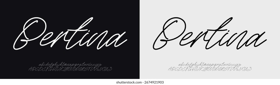 Pertina Script Elegant Signature Typeface. Letras fuente de la firma aislada en el fondo. alfabeto del estilo del pincel. Letras del logotipo del Vector.
