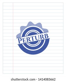 Perturb emblem drawn with pen. Blue ink. Vector Illustration. Detailed.