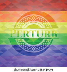 Perturb emblem on mosaic background with the colors of the LGBT flag