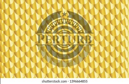 Perturb gold emblem. Scales pattern. Vector Illustration. Detailed.