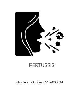 Pertussis black glyph icon. Respiratory bacterial infection, whooping cough silhouette symbol on white space. Contagious illness, infectious disease symptom. Vector isolated illustration