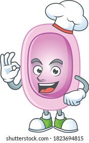 Pertussis chef cartoon drawing concept proudly wearing white hat. Vector illustration