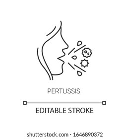 Pertussis pixel perfect linear icon. Thin line customizable illustration. Respiratory bacterial infection, whooping cough contour symbol. Vector isolated outline drawing. Editable stroke