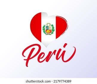 Peru, 28 of July Independence Day with flag in heart. Felices Fiestas Patrias, translation - Happy National Holiday Peru. Vector illustration