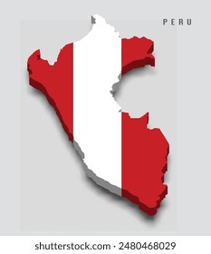 Peru 3d flag map on grey background