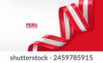 Peru 3D ribbon flag. Bent waving 3D flag in colors of the Peru national flag. National flag background design.