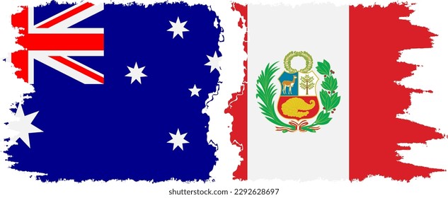 Peru and Australia grunge flags connection, vector