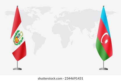 Peru and Azerbaijan flags for official meeting against background of world map.