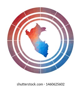 Peru badge. Bright gradient logo of country in low poly style. Multicolored Peru rounded sign with map in geometric style for your infographics.