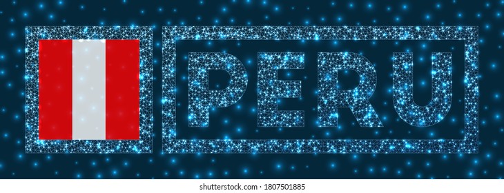 Peru badge. Flag of Peru in glowing network geometric style. Modern vector illustration.