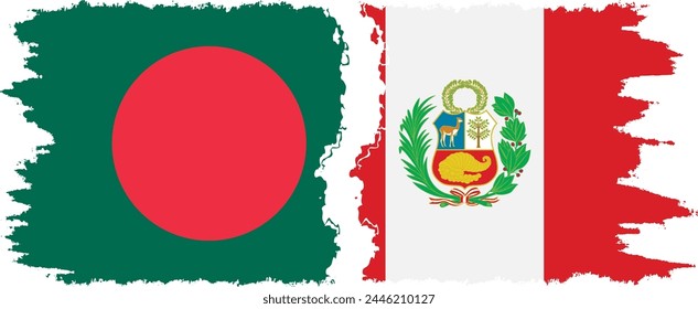 Peru and Bangladesh grunge flags connection, vector