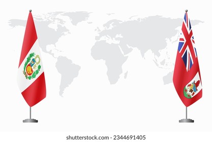 Peru and Bermuda flags for official meeting against background of world map.