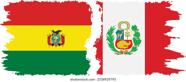 Peru and Bolivia grunge flags connection, vector