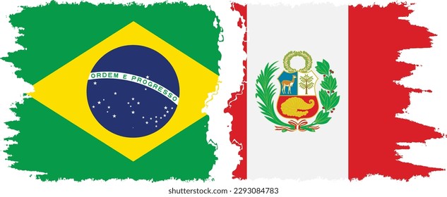 Conexión de banderas de grifo Perú y Brasil, vector