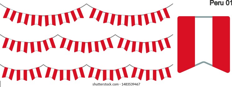 Peru Bunting Flags Isolated on white Background. vector illustration.